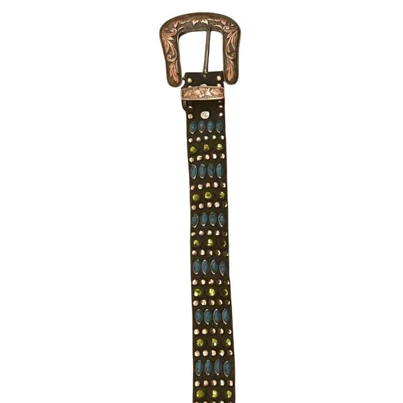 Kippy\'s Brown Leather Jeweled Belt fits Waist size 32-36\